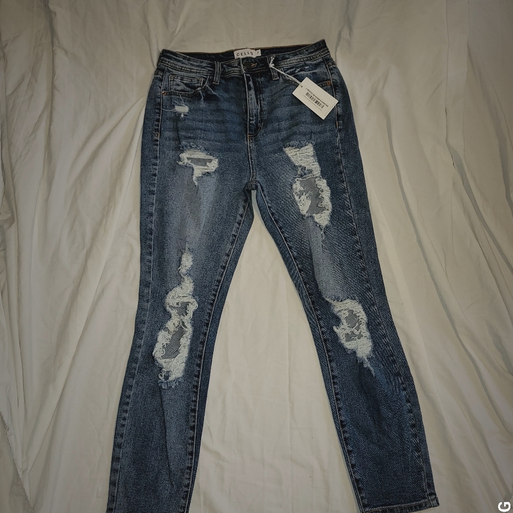 Cello Blue Skinny Jeans with Distressed Details